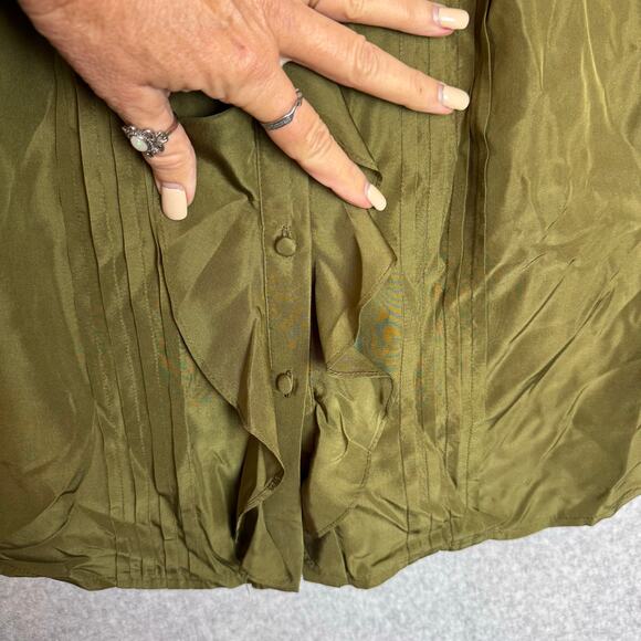 Talbots 100% Silk Blouse Womens Size 14W Ruffle Green Button Down Sleeveless Top - Picture 5 of 9